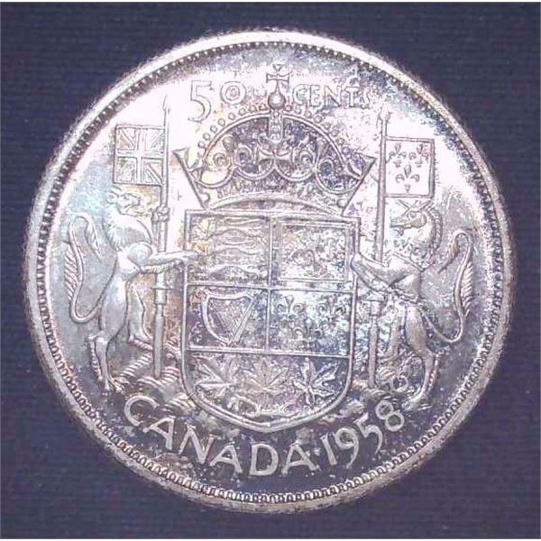 1958 Canadian Silver 50 Cent Coin
