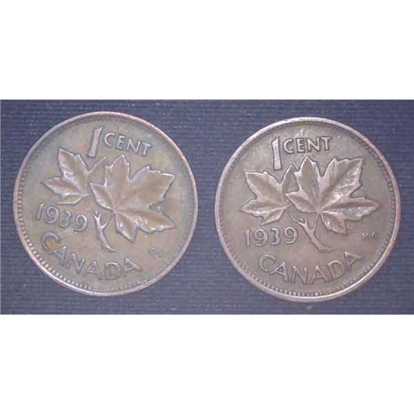 2x Canadian Pennies 1939