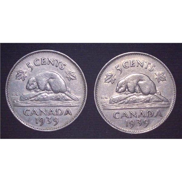 2x Canadian Nickels 1939