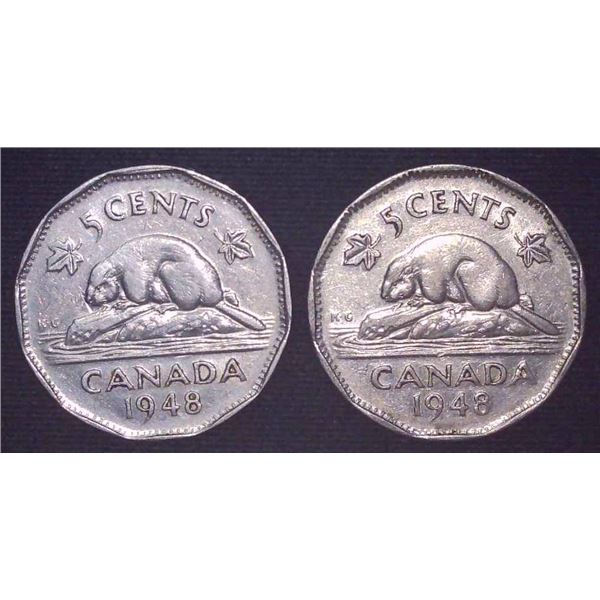 2x Canadian Nickels 1948