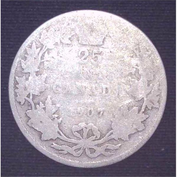 1907 Canadian Silver 25 Cent Coin