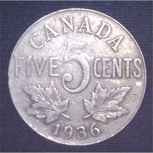 1936 Canadian 5 Cent Coin