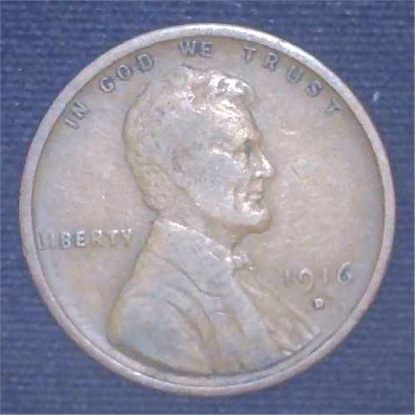 1916D USA Wheat Penny One Cent Coin
