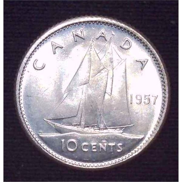 1957 Canadian Silver 10 Cent Coin