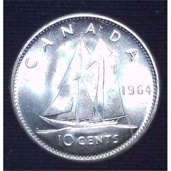 1964 Canadian Silver 10 Cent Coin