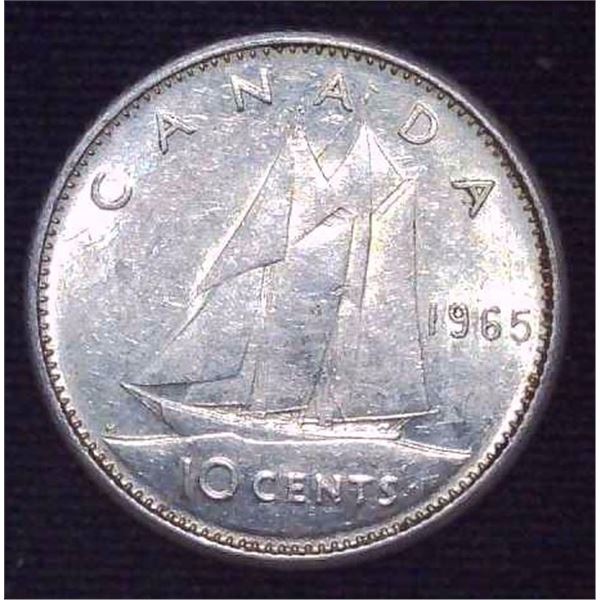 1965 Canadian Silver 10 Cent Coin