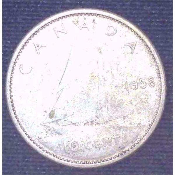 1958 Canadian Silver 10 Cent Coin