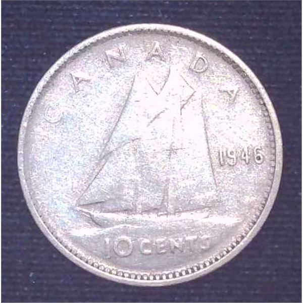 1946 Canadian Silver 10 Cent Coin