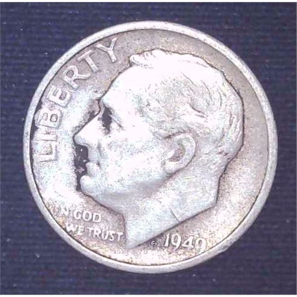 1949 USA Silver 10 Cent Coin