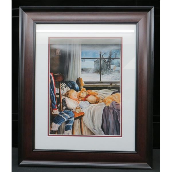 Early Riser by Shirley Deaville Boy Sleeping With His Dog (measures 21" wide x 25" tall)