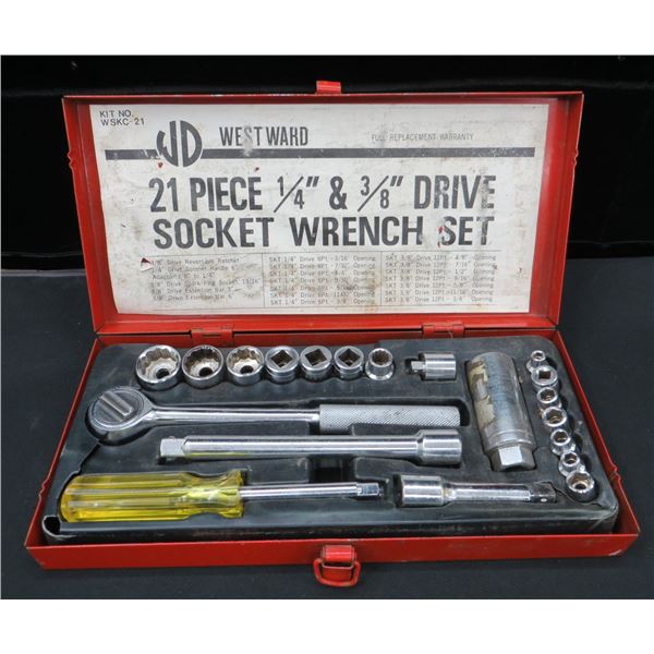 vintage Westward 21-piece 1/4" and 3/8" drive socket wrench set