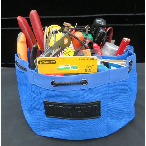 Work Gear Canvas Tool Bag Full Of Various Hand Tools