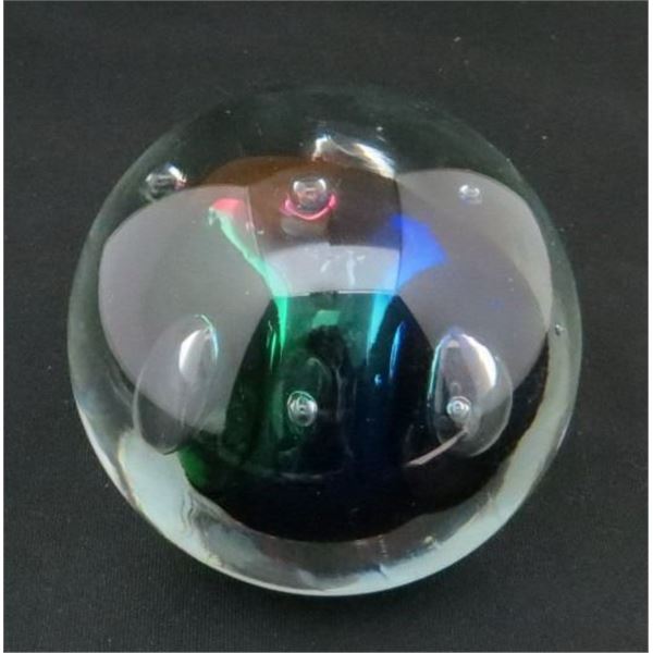 Vintage Multi Colored Glass Paper Weight 3" Diameter