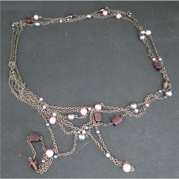 Multi-Strand Beaded Fashion Necklace With Light & Dark Purple Stones