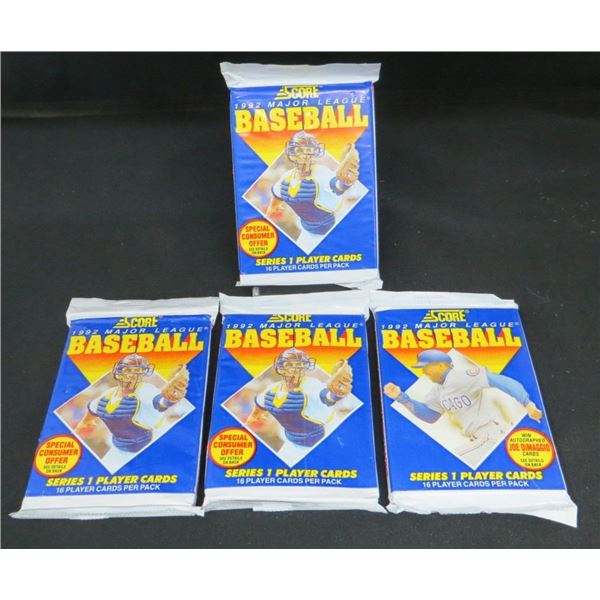 4 Sealed Packs Of 1992 Score Major League Baseball 16 Cards Per Pack