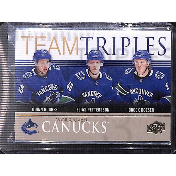 2019-20 Upper Deck Team Triples Gold Quinn Hughes Elias Pettersson Rookie RC BV $55