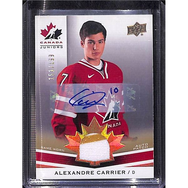 2014-15 UD Team Canada Juniors Alexandre Carrier Patch Auto 151/199 BV $50