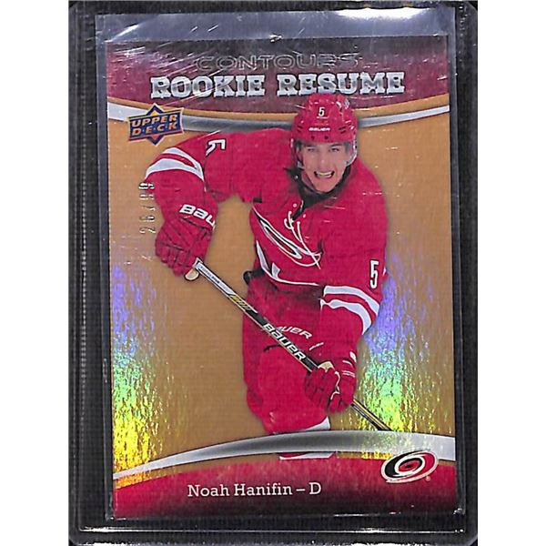 2015-16 Upper Deck Contours Noah Hanifin Rookie Resume Gold 28/99
