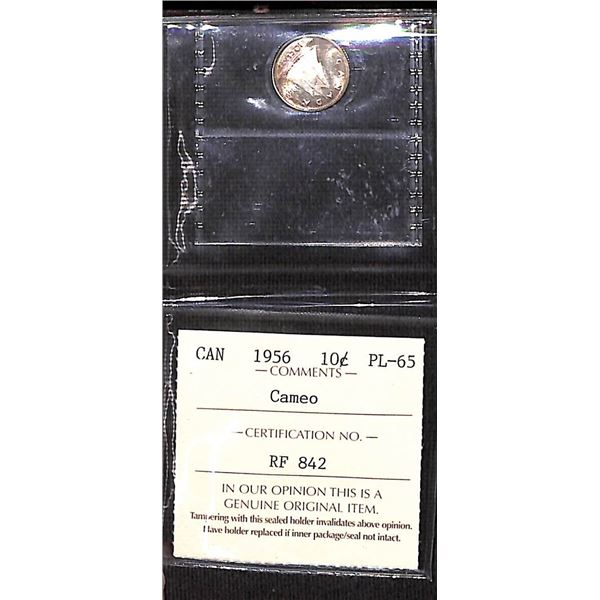 ICCS Canadian 10 Cent Silver Coin 1956 PL-65 Cameo