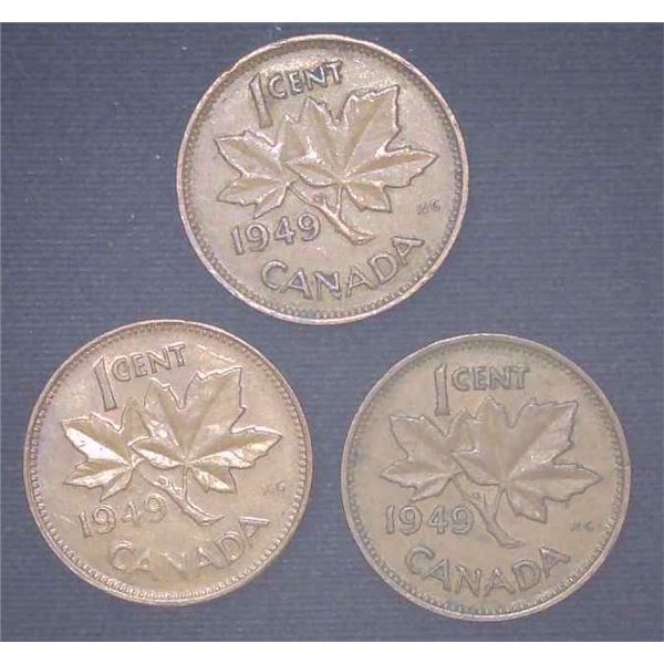3x Canadian Pennies 1949