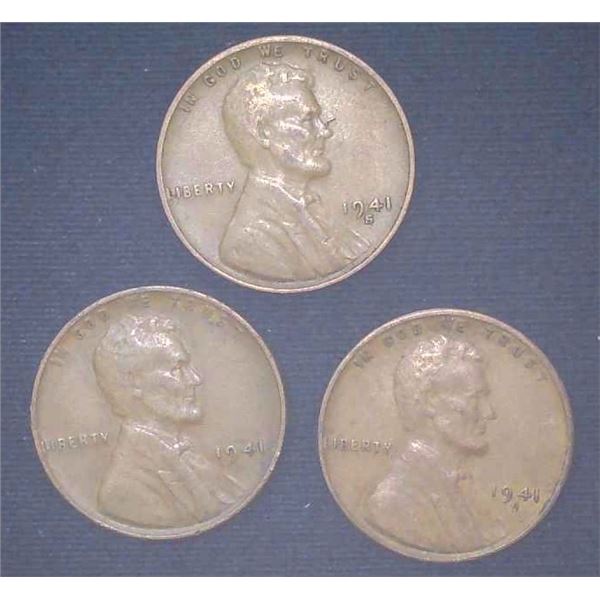 3x USA Pennies 1941 & 1941S