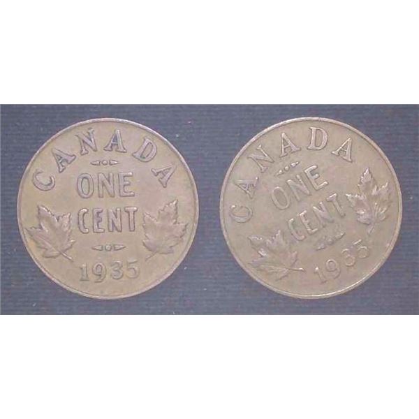 2x Canadian Pennies 1935