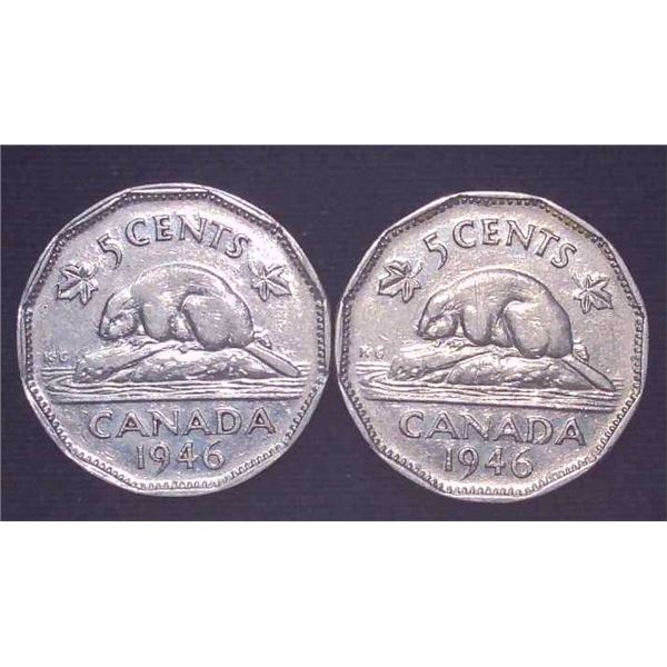 2x Canadian Nickels 1946