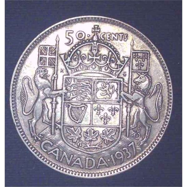 1937 Canadian Silver 50 Cent Coin