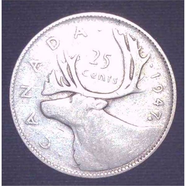 1947 Canadian Silver 25 Cent Coin Maple Leaf