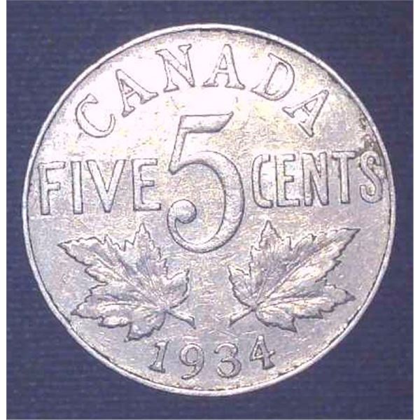 1934 Canadian 5 Cent Coin