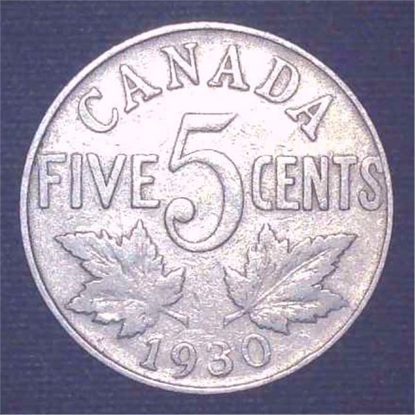 1930 Canadian 5 Cent Coin