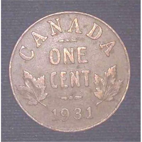 1931 Canadian Penny One Cent Coin