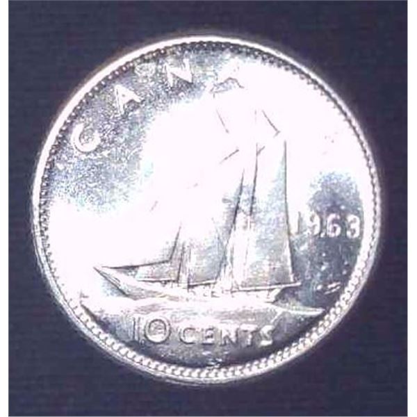 1963 Canadian Silver 10 Cent Coin