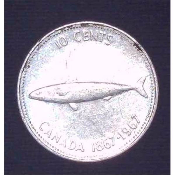 1967 Canadian Silver 10 Cent Coin