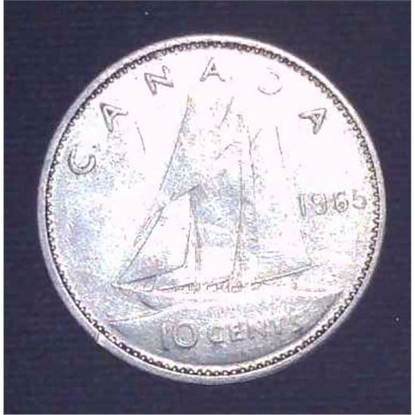 1965 Canadian Silver 10 Cent Coin