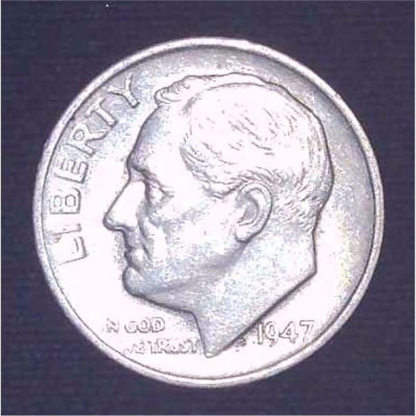 1947 USA Silver 10 Cent Coin