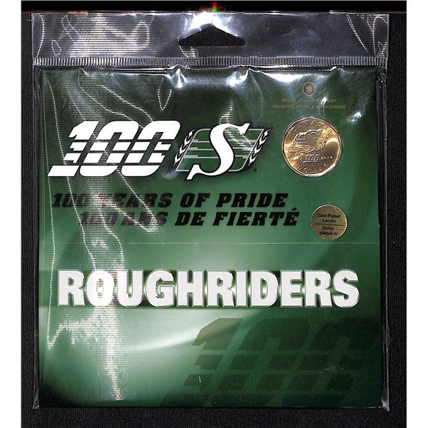 RCM 2010 Saskatchewan Roughriders $1 Centennial Gold-Plated Uncirculated Dollar Coin Sealed