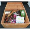 Image 1 : Vintage Wooden 8" Wide Box With Donated Jewelry Items Necklaces, Watch, Earrings & More
