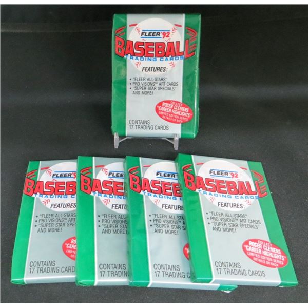 5 Packs 1992 Fleer Baseball 17 Cards Per Pack