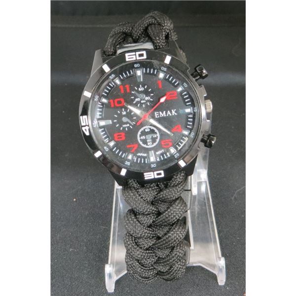 EMAK black and red tactical paracord survival watch