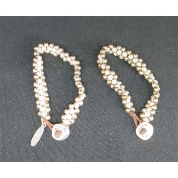 2 Aeropostale Silvertone White Bead Bracelets