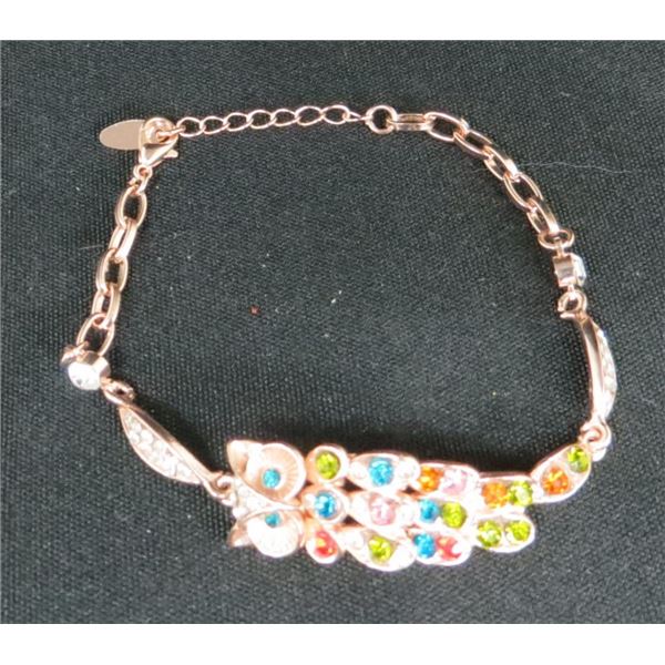 Rose Gold Plated Fashion owl and peacock feather motif Bracelet