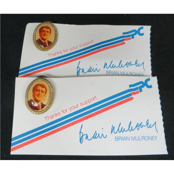 2 vintage Brian Mulroney Pins & Cards