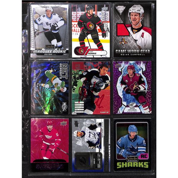 Lot of 9 Various Hockey Inserts or Rookie Cards Various Teams & Players