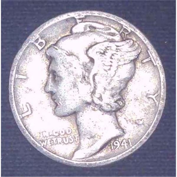1941 USA Silver 10 Cent Coin