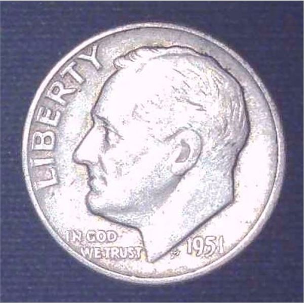 1951 USA Silver 10 Cent Coin