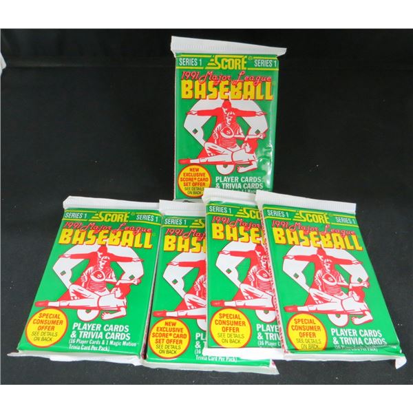 5 Sealed Packs 1991 Score Baseball 16 Cards Per Pack