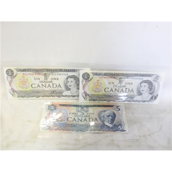 1973 2 UNCIR. $1 BILLS 1979 $5 BILL