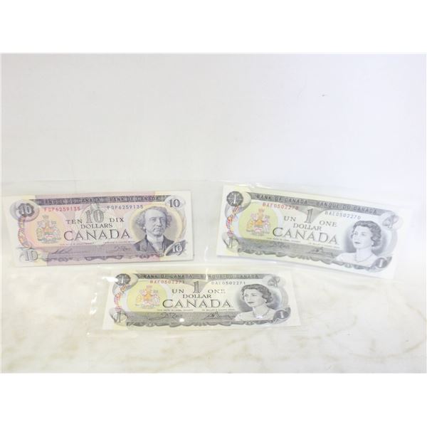 1973 2 CONSECUTIVE $1 BILLS UNCIRC. $10 B 1971