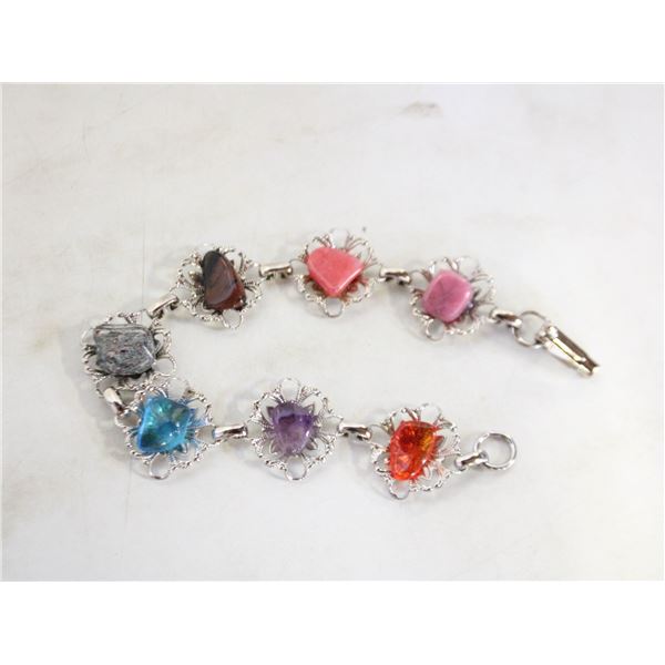 MULTI-GEMSTONE SP IN FILIGREE SETTING BRAC.